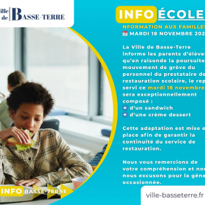 Changement de menus de la cantine suite à la grève du personnel de la restauration scolaire